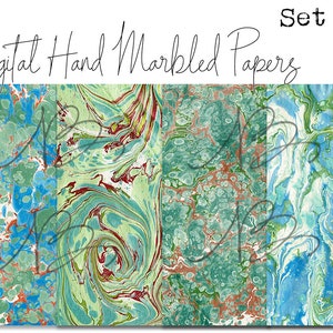 Digital Marbled Papers Set #5  - Perfect for journals, cards, mixed media, scrapbooking (4 digital pages)