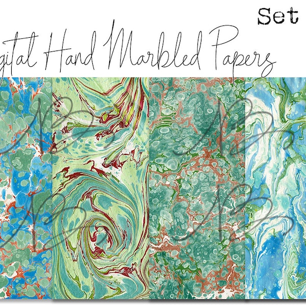 Digital Marbled Papers Set #5  - Perfect for journals, cards, mixed media, scrapbooking (4 digital pages)