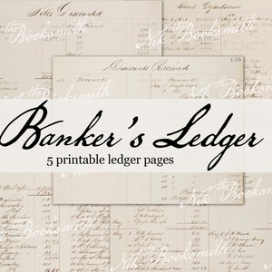 Banker's Ledger 5 Printable Antique Ledger Pages Journal Pages Endpapers Gift Wrap Collage image 1