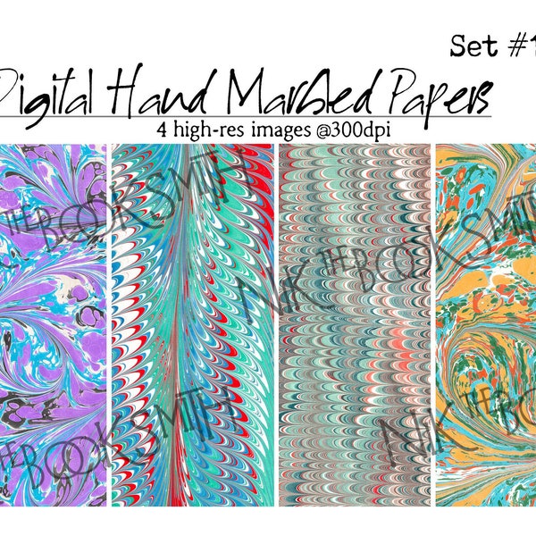 Digital Marbled Papers Set #10  - Perfect for journals, cards, mixed media, scrapbooking (4 digital pages)