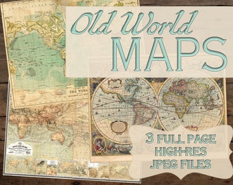 Old World Maps - Printables for endpapers, washi tape, journals, mixed media, gift wrap, home decor  (3 images)