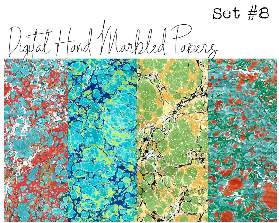 Digital Marbled Papers Set 8 Perfect for Journals, Cards, Mixed Media