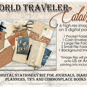 Calais - World Traveler Stationery Kit - 5 digital image pgs JPEG & PDF - for gift cards, journals, planners, traveler&#39;s notebook inserts