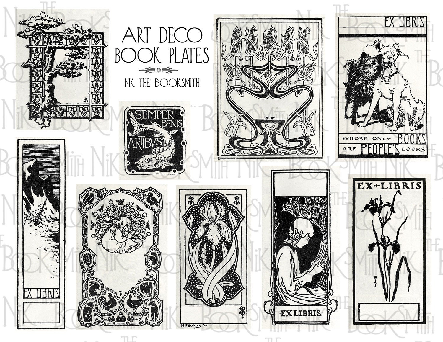 Art Deco Design Personalizzato Ex Libris Stamp Bookplate Timbro in