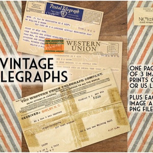 Vintage Telegraphen - 1 druckbare Ephemera Seite & 3 PNG-Dateien - Grafik - digitale Collage