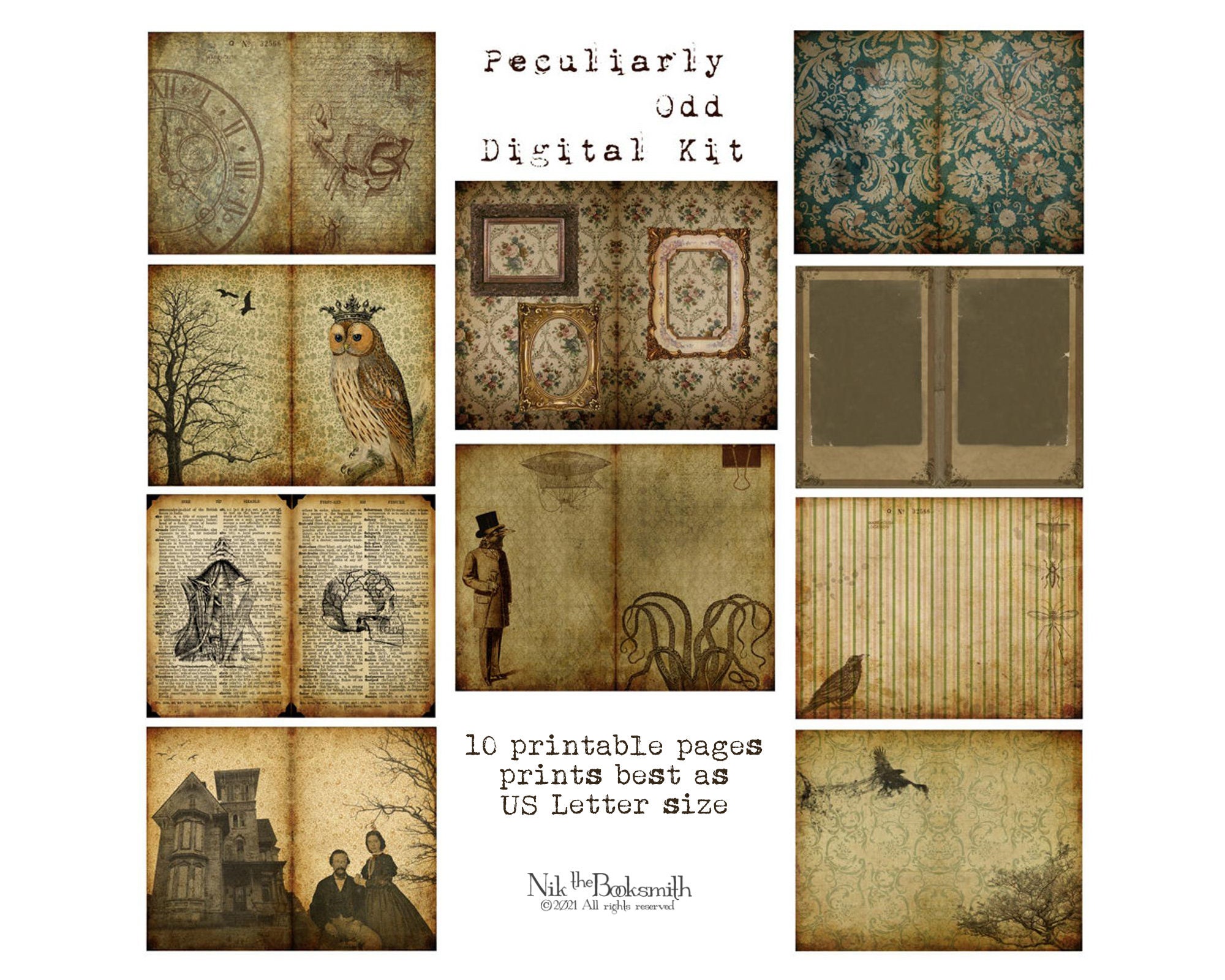 Whimsical Frame Junk Journal Half Papers, Journal Scrapbook