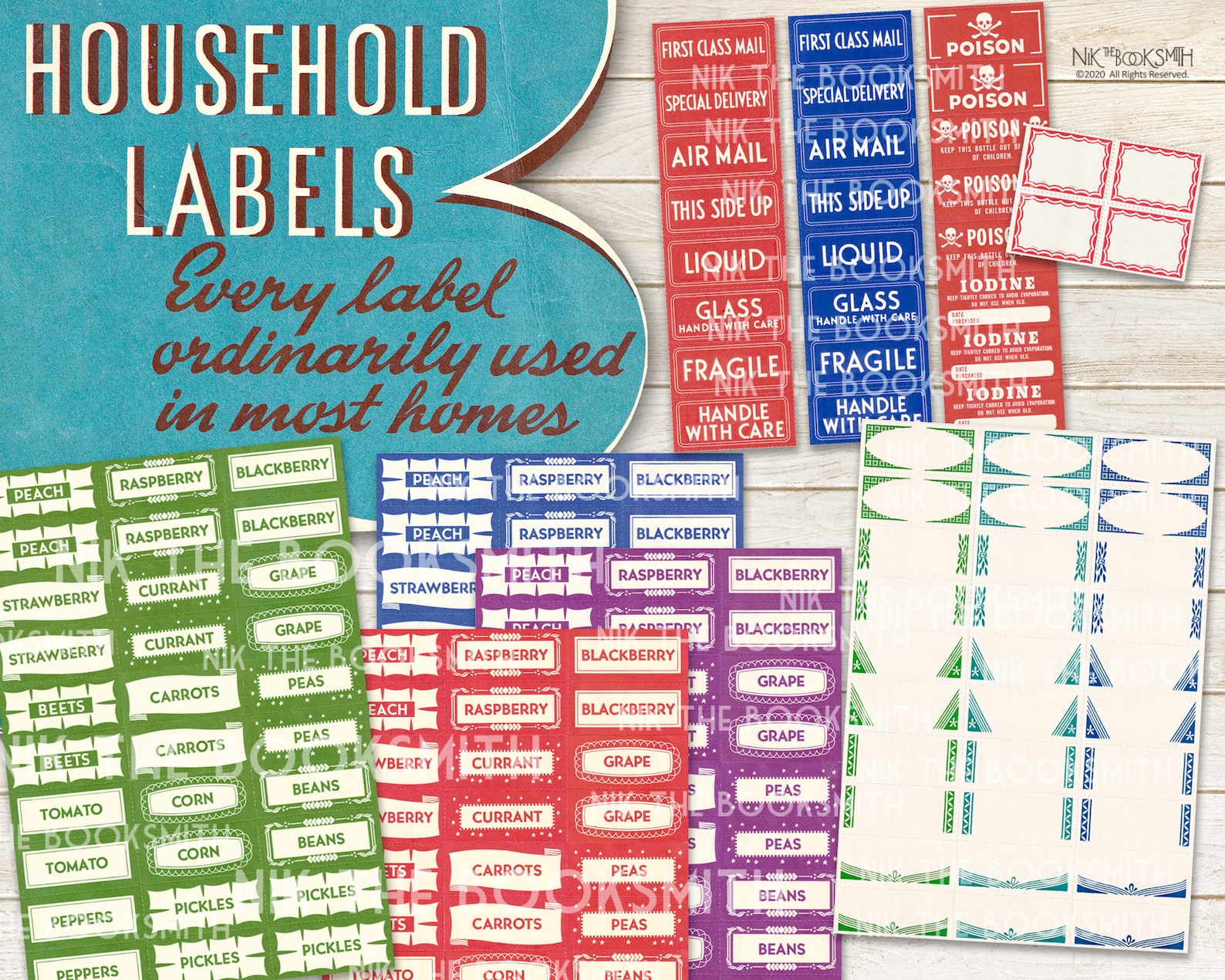 Retro Household Labels 7 Pages of Printable Labels Prints Etsy