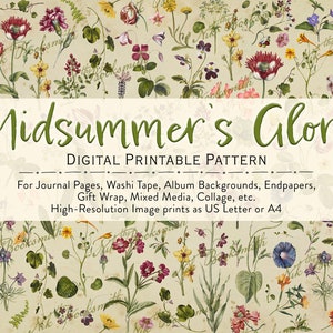 Midsummer's Glory - Printable Pattern for endpapers, washi tape, journals, mixed media, gift wrap, home decor  (1 image)