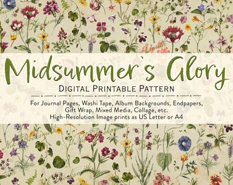 Midsummer's Glory - Printable Pattern for endpapers, washi tape, journals, mixed media, gift wrap, home decor  (1 image)