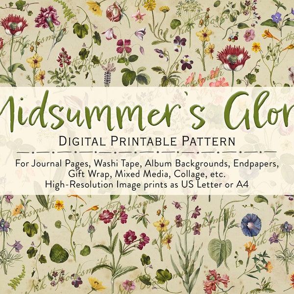 Midsummer es Glory - Druckbares Muster für Vorleger, Washi Tape, Journale, Mischtechnik, Geschenkverpackung, Wohnkultur (1 Bild)