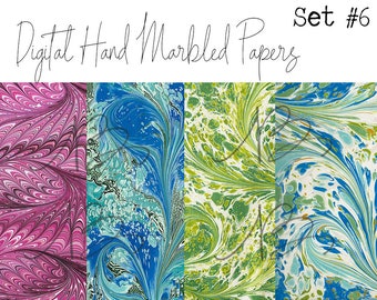 Digital Marbled Papers Set #6  - Perfect for journals, cards, mixed media, scrapbooking (4 digital pages)