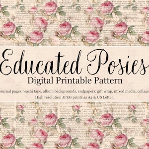 Educated Posies - Patrón imprimible para papeles finales, washi tape, diarios, técnicas mixtas, envoltura de regalo, decoración del hogar (1 imagen)
