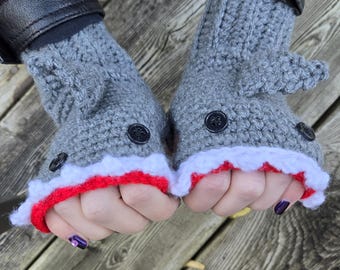 Gloves For Woan Anial Print Crochet Shark Shape Fingerless Hoe Wear Winter War Cute Acc