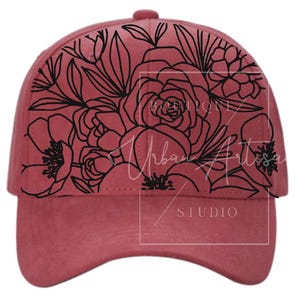 Baseball Hat Burning Stencil, Hand drawn florals
