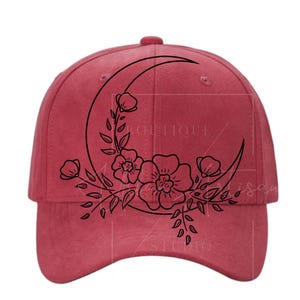 Baseball Hat Burning Stencil, Flowers and Moon