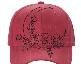 Plantilla de quema de gorra de béisbol, flores y luna