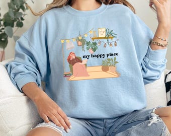 Sudadera con capucha My Happy Place / Ropa divertida con temática de plantas / Regalo perfecto para padres que aman las plantas