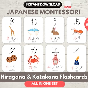 Japanische Montessori Vokabeln Erste Worte lernen, japanischen Wortschatz, Hiragana Katakana, All-in-One-Karteikarten-Schreibübungen für Anfänger