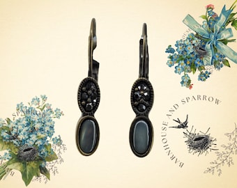 Double Drop black laborite earrings estate jewelry elegant and sophisticated gift jewelry ETSY