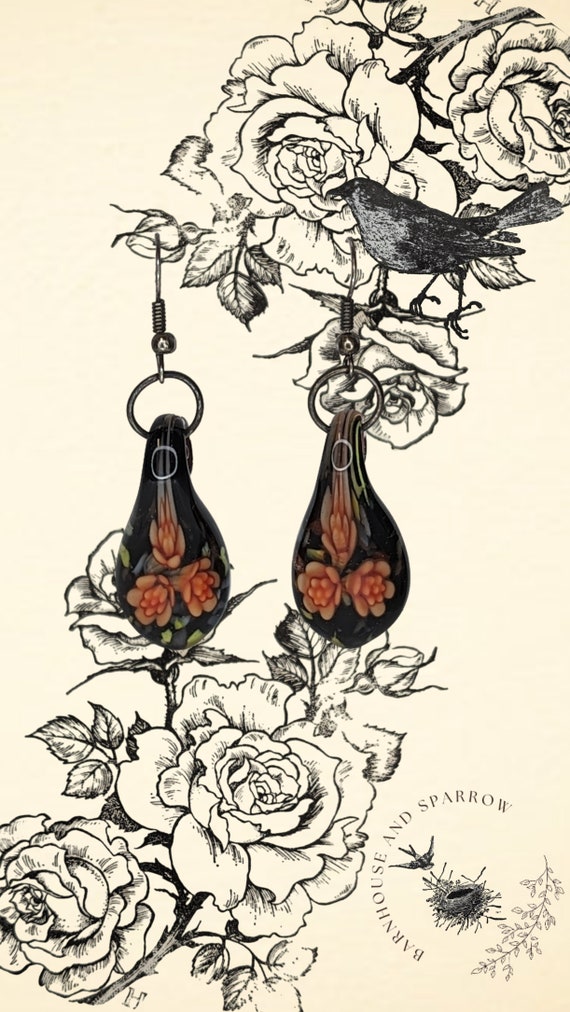 Hand blown Glass earrings Lotus Flower Bohemian P… - image 3