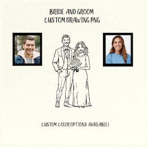 Retrato de pareja ilustrado png, dibujo de boda caprichoso png, retrato dibujado a mano para invitaciones y tablero de bienvenida, paquete caprichoso