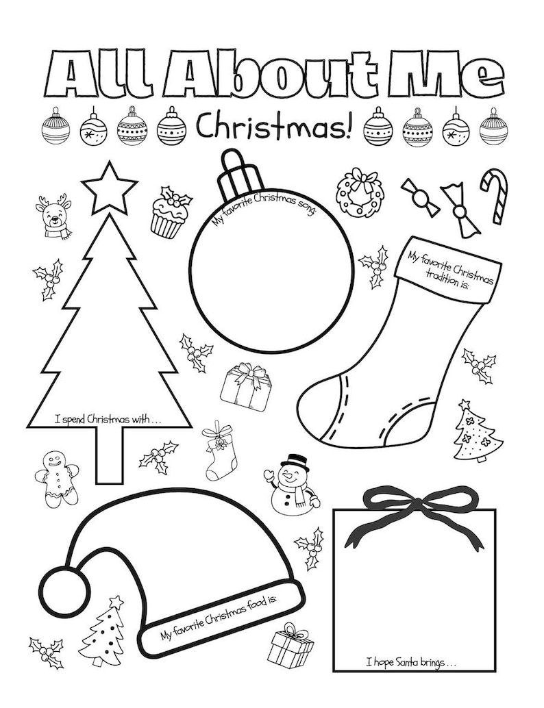 Christmas Activity- All About Me Coloring Worksheet for Kids- Printable ...