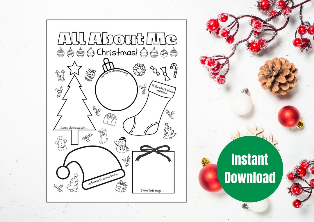 Christmas Activity- All About Me Coloring Worksheet for Kids- Printable ...