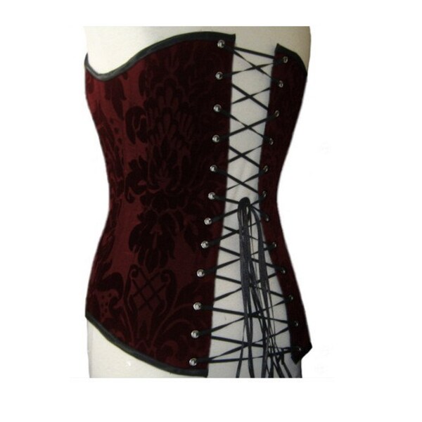 YOUR SIZE Boned Corset Top RED DAMASK VELVET BROCADE goth gothic YOUR SIZE