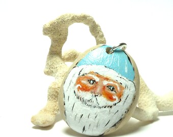 COASTAL SANTA Drilled Beach Stone Pendant Ornament Pebble River Rock Lake Stone Natural Genuine Find Christmas