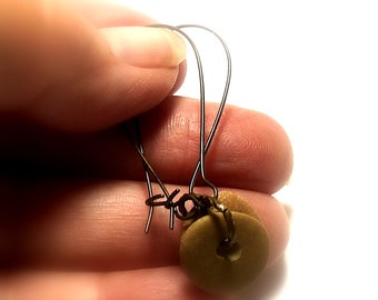 Stone Wheel Earrings Natural Drilled Beach Pebbles Oxidized Bronze Dangles Boho Looped Long Wires FALL STYLE Wheelies River Rock Pebbles
