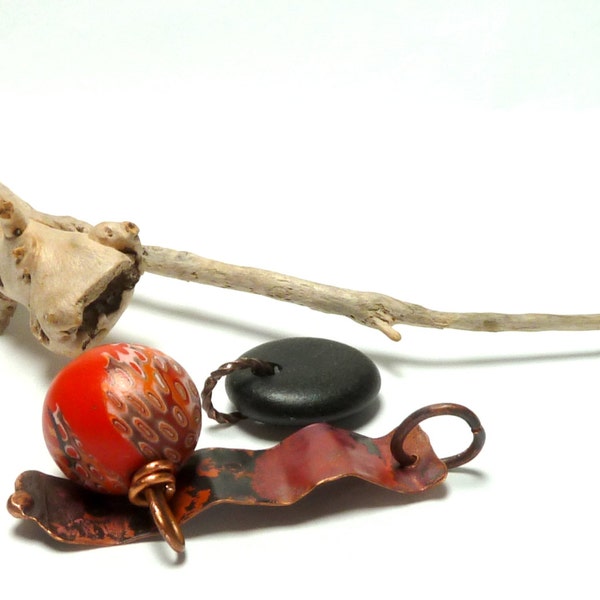 Beach Stone River Rock Copper Bead Set Wire Wrapped Artisan Jewelry Making diy Drilled Pebble Colorful Whimsical Collection LITTLE BOHEMIA