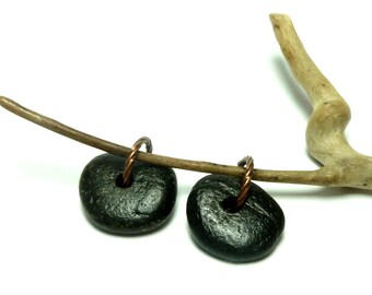 Copper Top Beach Stones Earring Pair Drilled Pebbles River Rocks Lake Stone Matched Findings Natural Donut Tribal EBONY