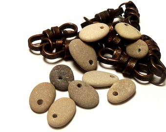 TAUPE TEARS Genuine Drilled Beach Stones Jewelry Beads Natural Pebbles Rock Charms Dangles Pendants