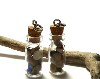 Genuine Beach Stones Vial Charms Slag Glass Seaglass Filled Jar DIY Jewelry Necklace Pendant Authentic Sea Glass COMPLIMENTS of the BEACH