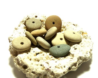 Drilled Beach Stones Stack Cairn Pebbles Spacers Natural Supply Stacker River Rock Pebble DIY Jewelry Making Genuine WHEELIES Donuts PALES