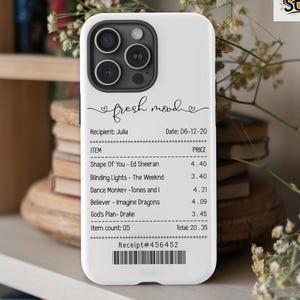 Custom Song Receipt Phone Case, Personalized Playlist Music Lover Phone Cover For iPhone 15 14 13 12 Samsung Google Pixel, Music Phone Case