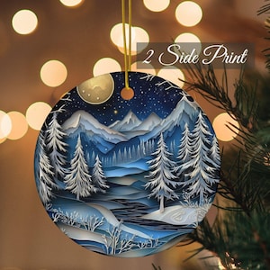 2025 Christmas Night Ornament, Winter Forest Ornament, Holiday Gift Idea, Heirloom Keepsake, Round Bauble, Ceramic Acrylic Ornament 2 Side