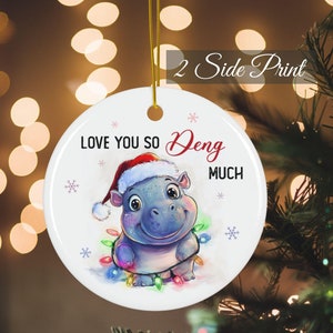 Christmas Moo Deng Ornament, Love You So Deng Much, Cute Moo Deng Lover Gifts, Round Ceramic Acrylic Ornaments 2 Side Printed, Moo Deng Xmas