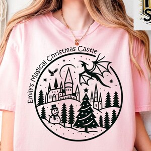 Custom  Magical Christmas Castle Shirt, Believe In Magic Shirt, Dragon Tshirt, Winter Magical School, Wizarding School Shirts, HP School Tee