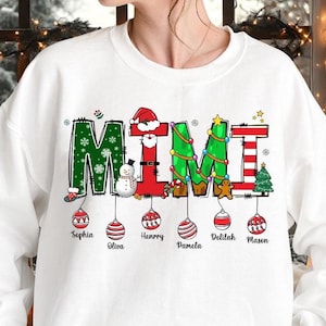 Christmas Grandma Shirt, Bella Canvas T-Shirt, Christmas Tee Gigi Mimi Sweatshirt With Kid Name, Custom Mom Shirt, Santa Xmas Gifts Hoodie