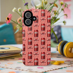 Dr Pepper Phone Case, Coquette Aesthetic iPhone 16 15 14 Case, Samsung Galaxy Casse, Dr. Pepper Gift, Coquette Bows Phone Case, Girly Case