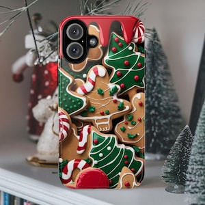 Christmas 3D Like Phone Case, Winter Phone Cover for iPhone 16 15 14 13 12 11 Pro Max, Christmas Tree Gingerbread Case, Xmas Samsung Case