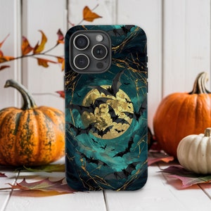 Custom Halloween Phone Case, Celestial Bats Faux Stained Glass Phone Cover,  Spooky Moon And Stars Case For iPhone 15 14 13 Samsung Galaxy