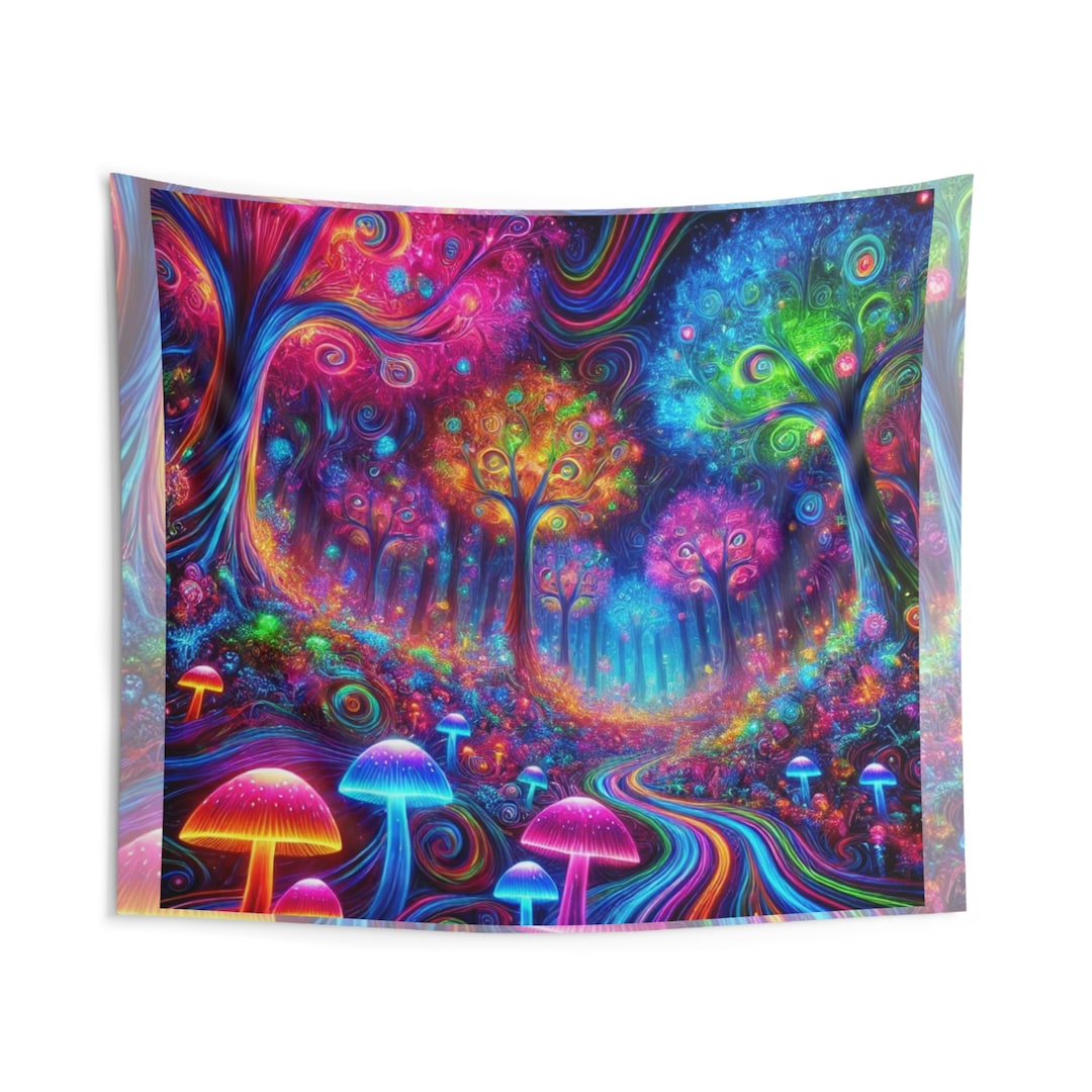 Trippy Electric Forest, Psychedelic Wall Tapestry, Technicolor Nature ...