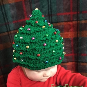 Christmas Tree Hat Holiday Present Crochet Beanie Newborn - Adult