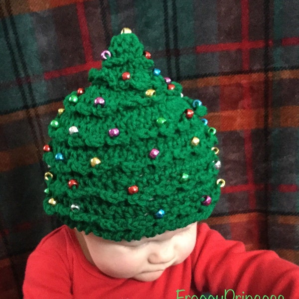 Christmas Tree Hat Holiday Present Crochet Beanie Newborn - Adult