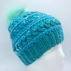 Aqua Crochet Beanie with Pom Pom - Handmade Winter Hat
