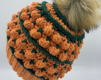Bonnet citrouille aux épices, bonnet d'automne, tuque d'hiver, pompon, décoration sur commande