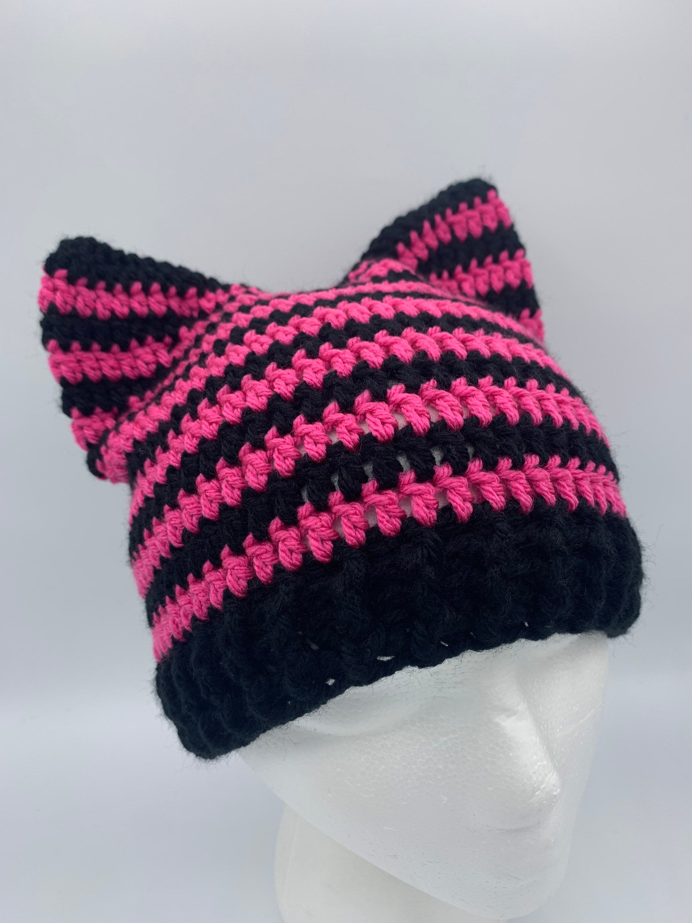 Pink and Black Cat Hat, Child Size Kitty, Ready to Ship Animal