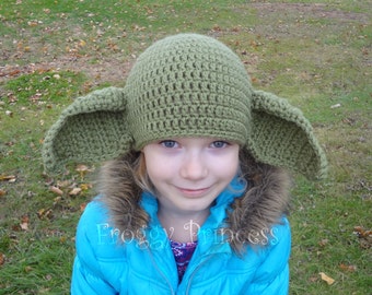 Green Alien Hat Elf Ears Child Size Adult Geek Beanie Gifts for Kids Hand Crocheted Geekery Hat